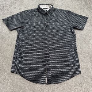 Fried Denim Button Down Shirt Men Medium Black White Geometric Dice Short Sleeve